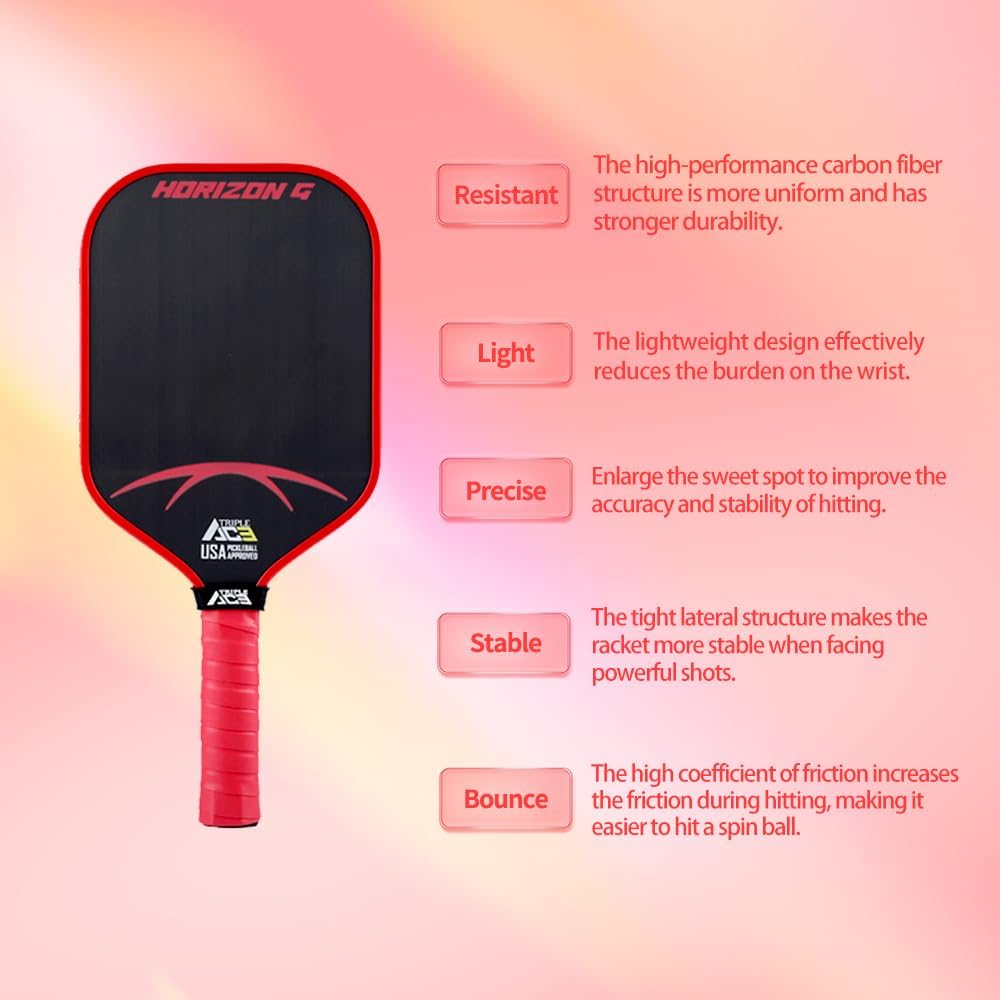 TRIPLE ACE USAPA APPROVED CARBON FIBER PICKLEBALL PADDLE HORIZON-G