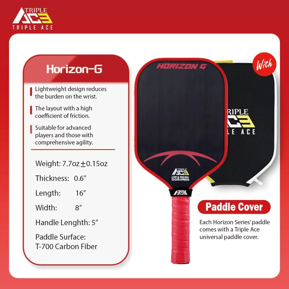 TRIPLE ACE USAPA APPROVED CARBON FIBER PICKLEBALL PADDLE HORIZON-G